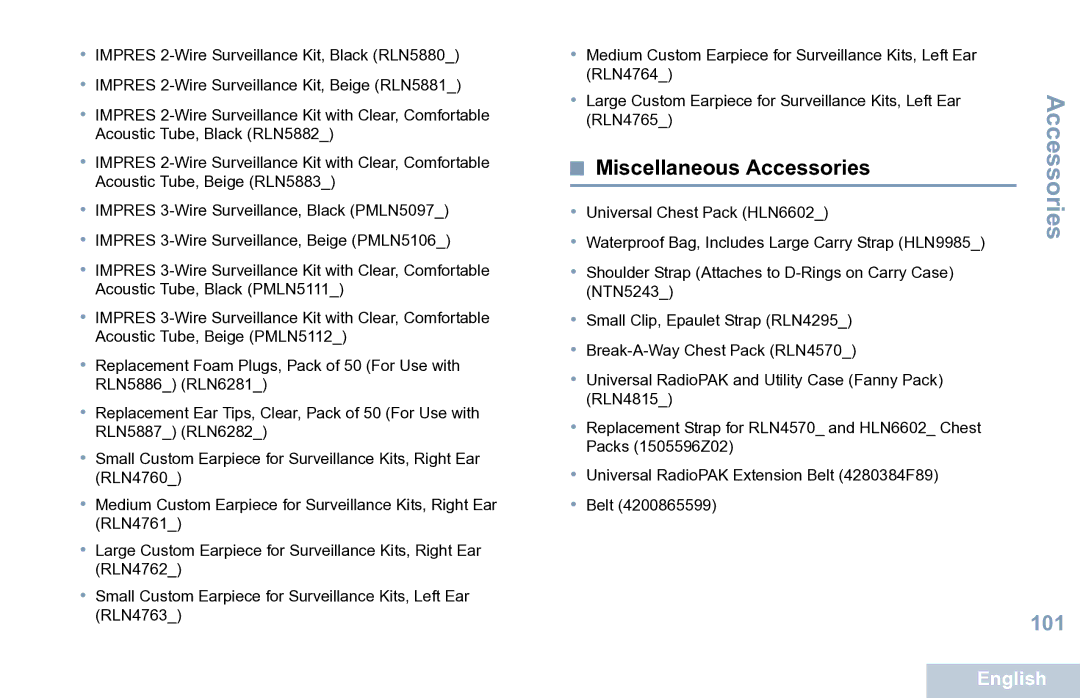 Motorola XPR 7550 manual Miscellaneous Accessories 