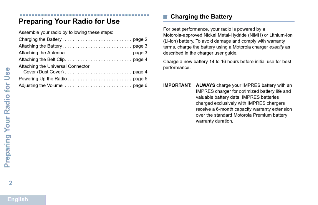 Motorola XPR 7550 manual Preparing Your Radio for Use, Charging the Battery 