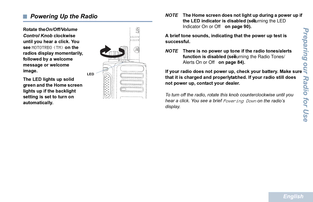 Motorola XPR 7550 manual Powering Up the Radio 