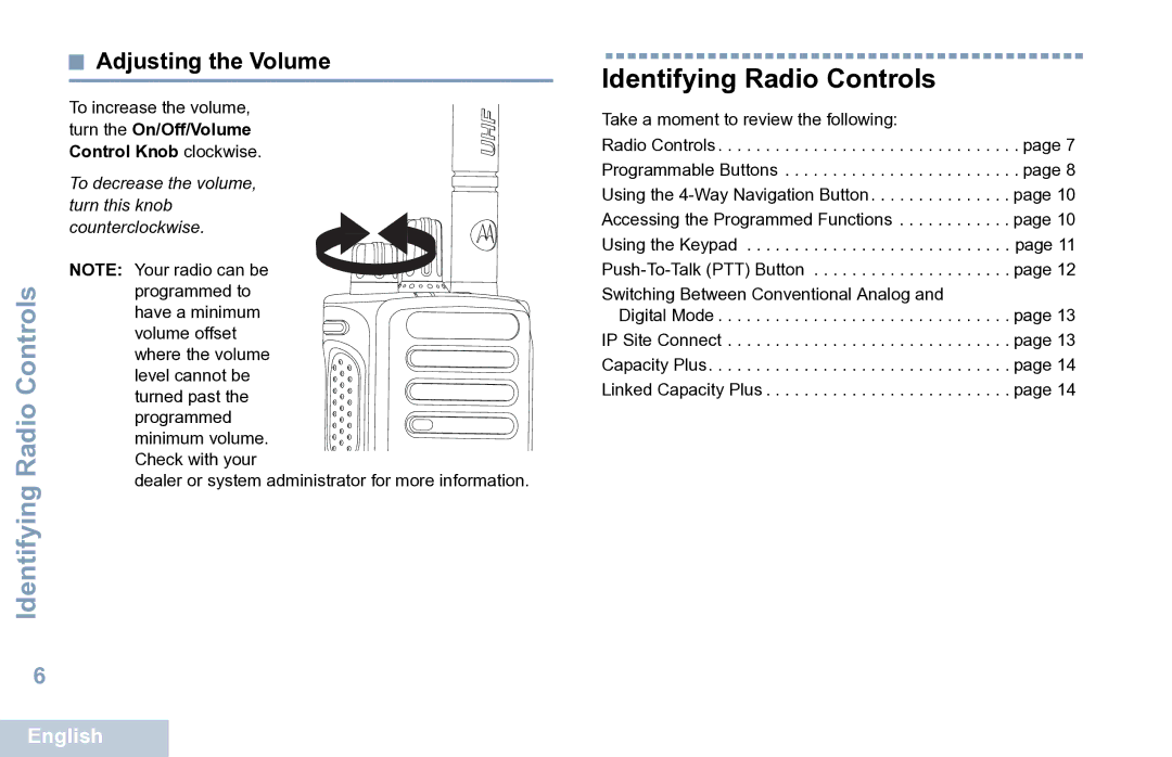 Motorola XPR 7550 manual Identifying Radio Controls, Adjusting the Volume 