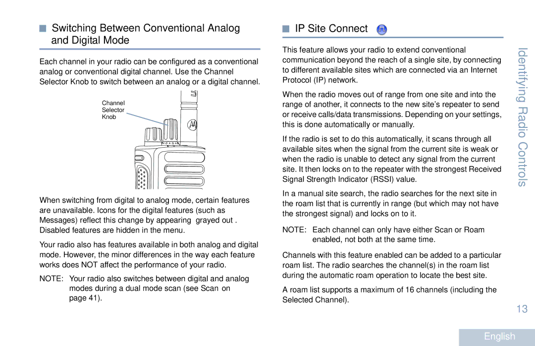 Motorola XPR 7550 manual Switching Between Conventional Analog and Digital Mode, IP Site Connect 