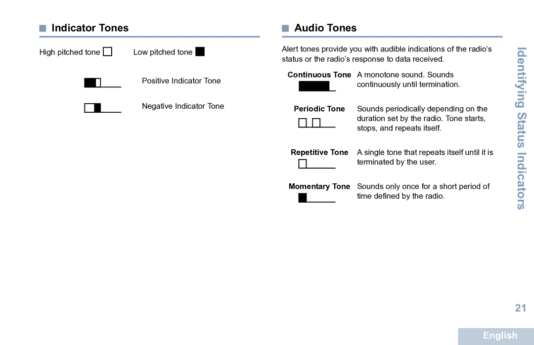 Motorola XPR 7550 manual Indicator Tones, Audio Tones 