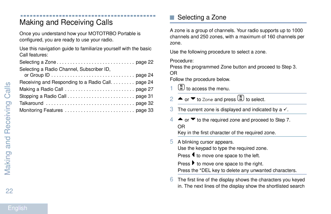 Motorola XPR 7550 manual Making and Receiving Calls, Selecting a Zone 