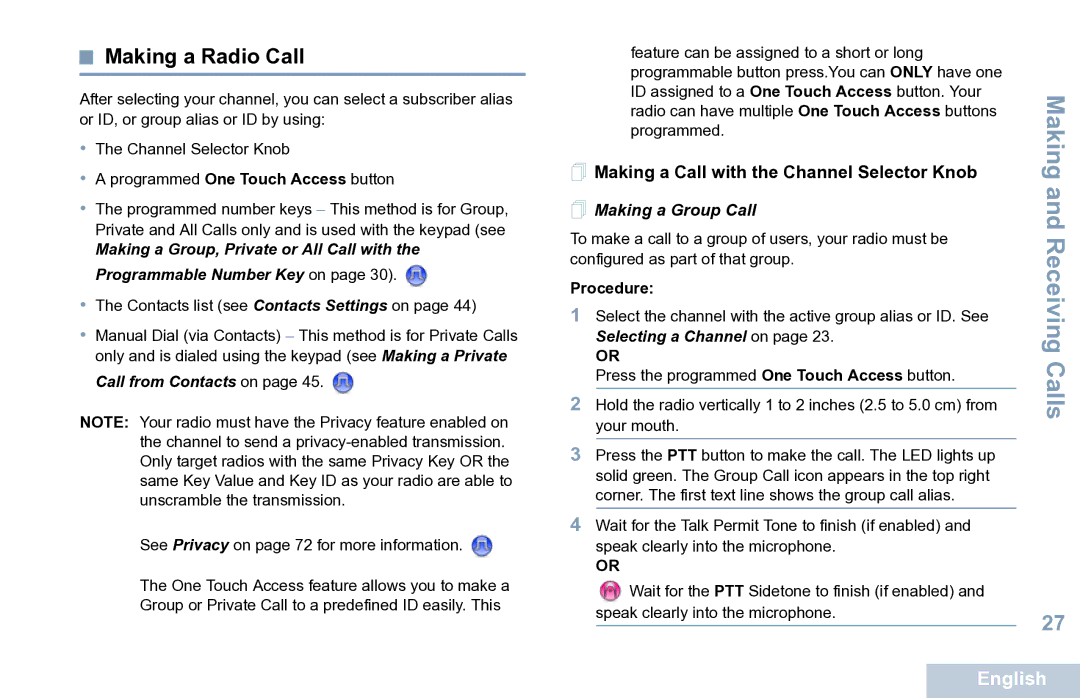 Motorola XPR 7550 manual Making a Radio Call,  Making a Call with the Channel Selector Knob,  Making a Group Call 