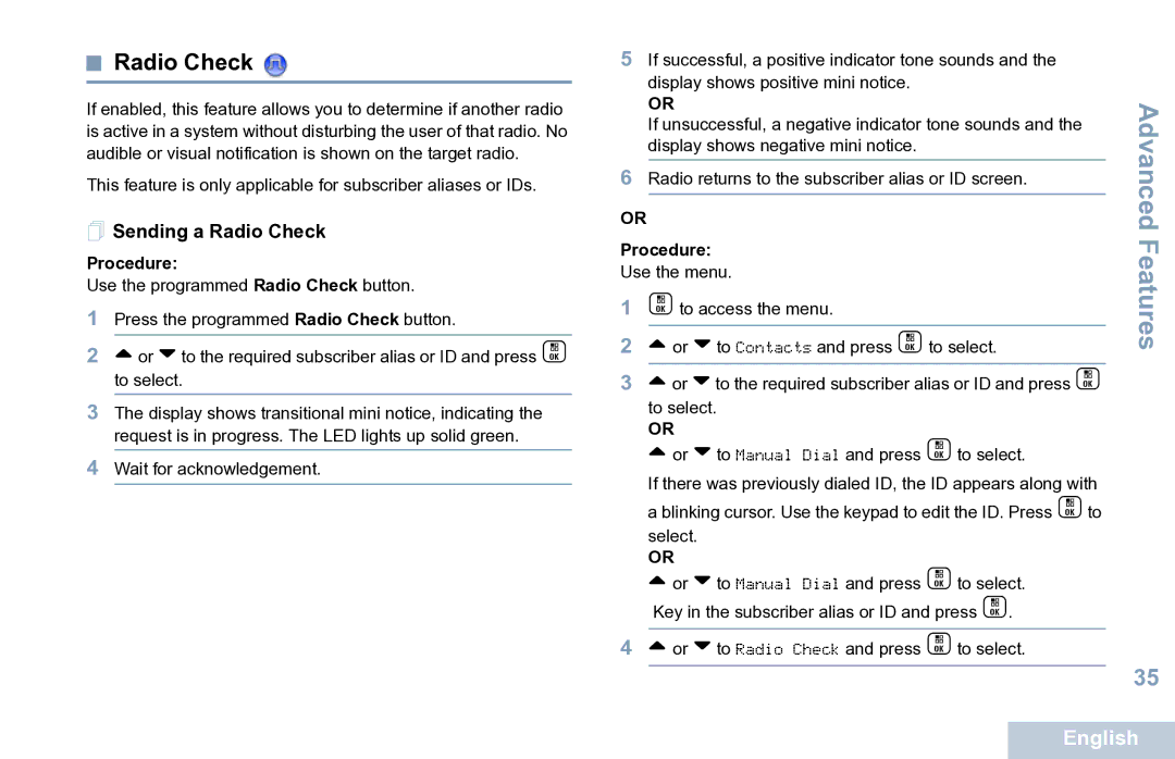 Motorola XPR 7550 manual  Sending a Radio Check 