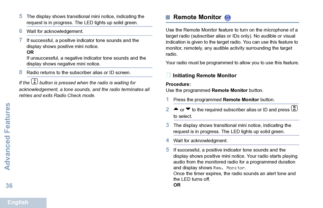 Motorola XPR 7550 manual  Initiating Remote Monitor 