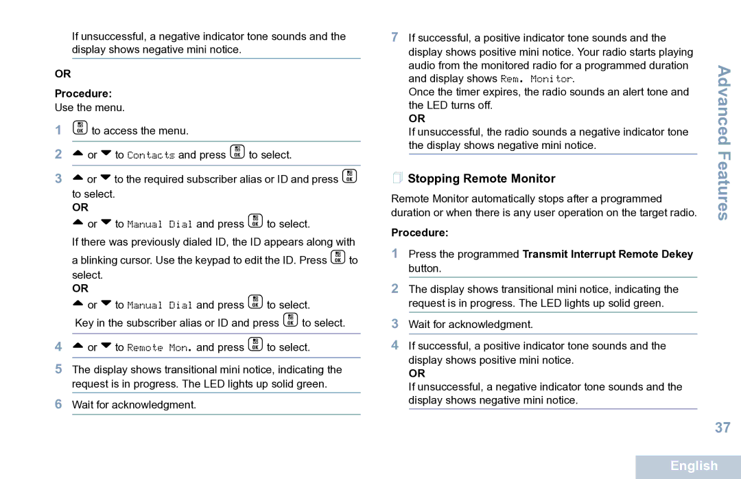 Motorola XPR 7550 manual  Stopping Remote Monitor 