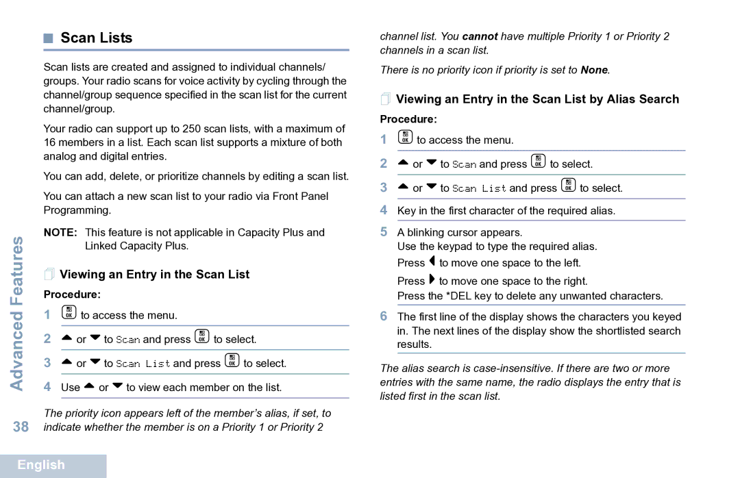 Motorola XPR 7550 manual Scan Lists,  Viewing an Entry in the Scan List by Alias Search 