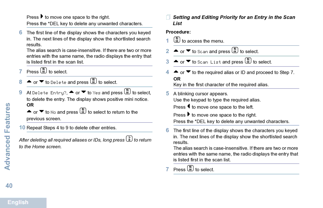 Motorola XPR 7550 manual  Setting and Editing Priority for an Entry in the Scan List 