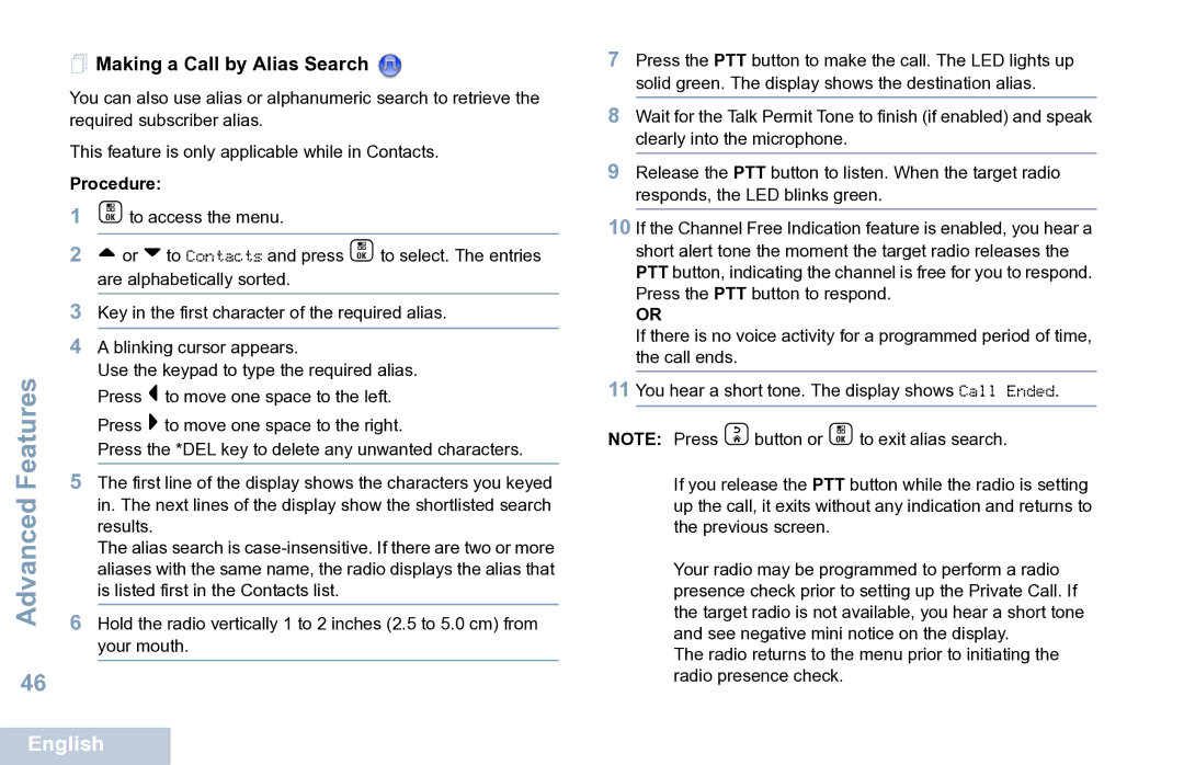 Motorola XPR 7550 manual  Making a Call by Alias Search 