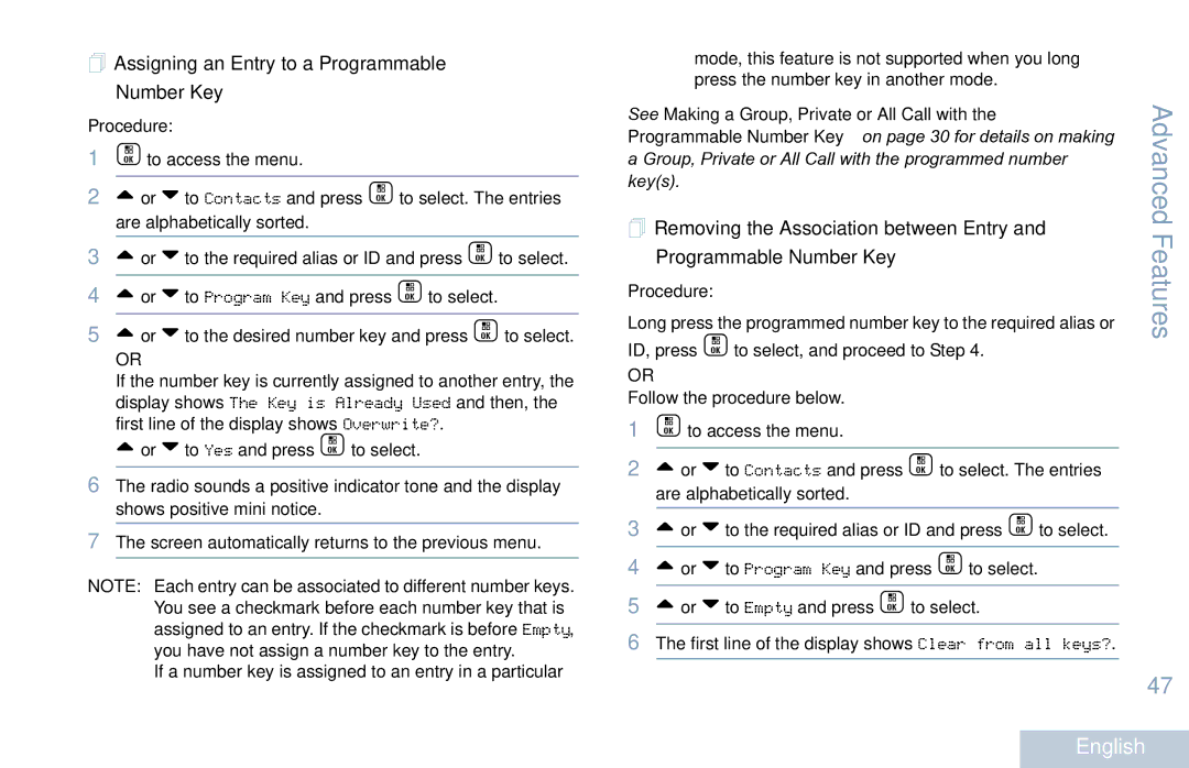 Motorola XPR 7550 manual  Assigning an Entry to a Programmable Number Key 