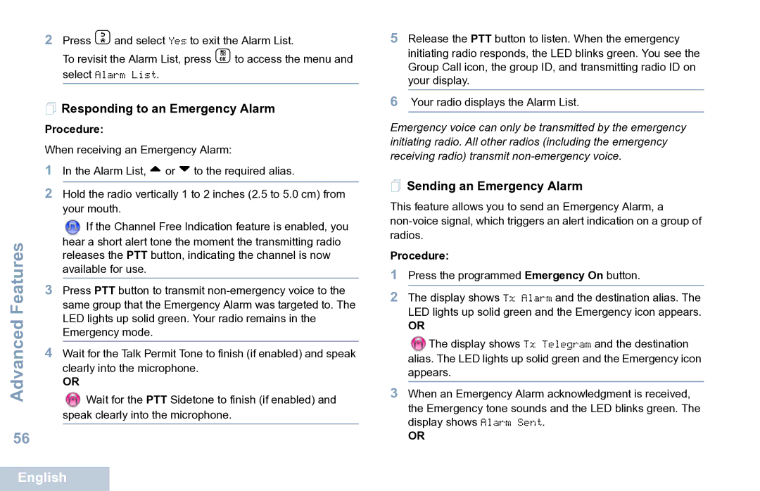 Motorola XPR 7550 manual  Responding to an Emergency Alarm,  Sending an Emergency Alarm 