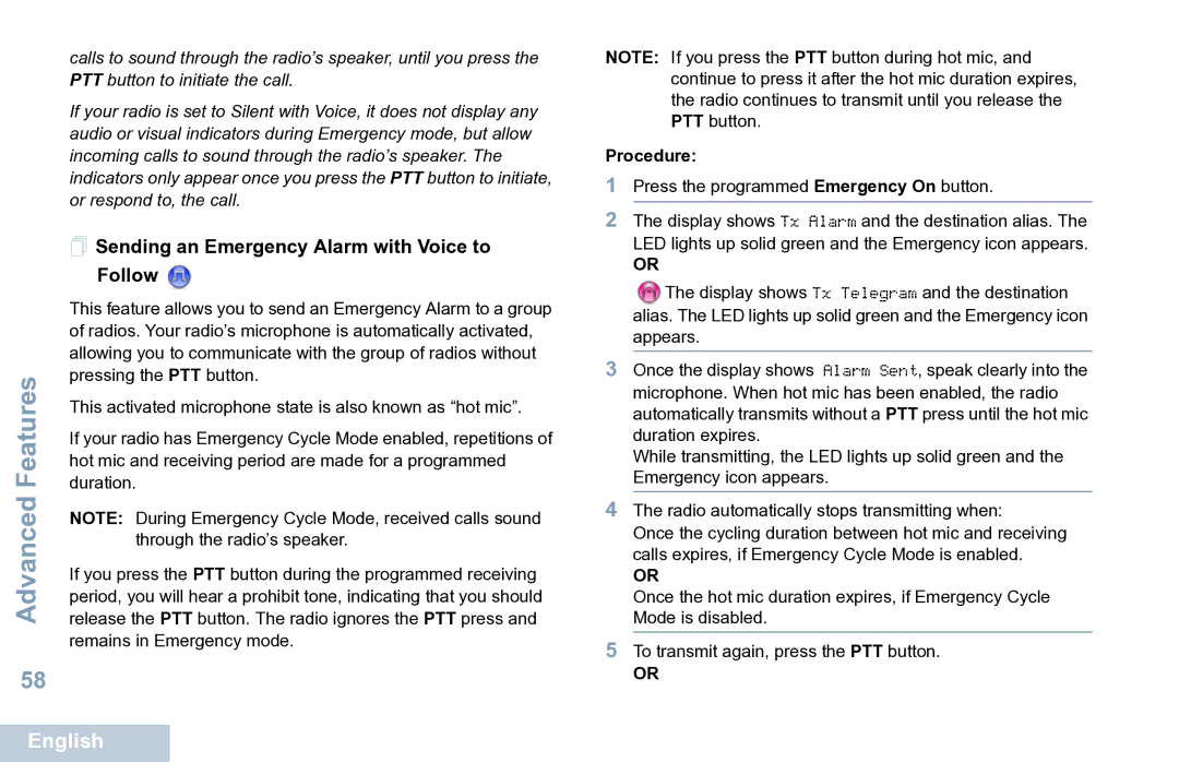 Motorola XPR 7550 manual  Sending an Emergency Alarm with Voice to Follow 