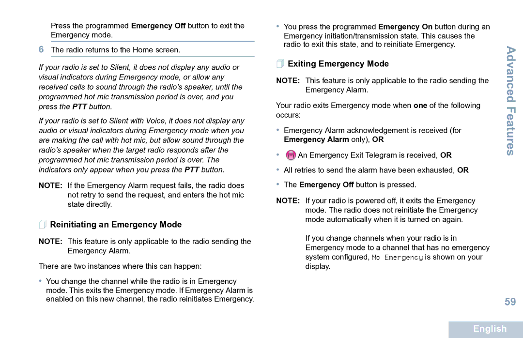 Motorola XPR 7550 manual  Reinitiating an Emergency Mode,  Exiting Emergency Mode 