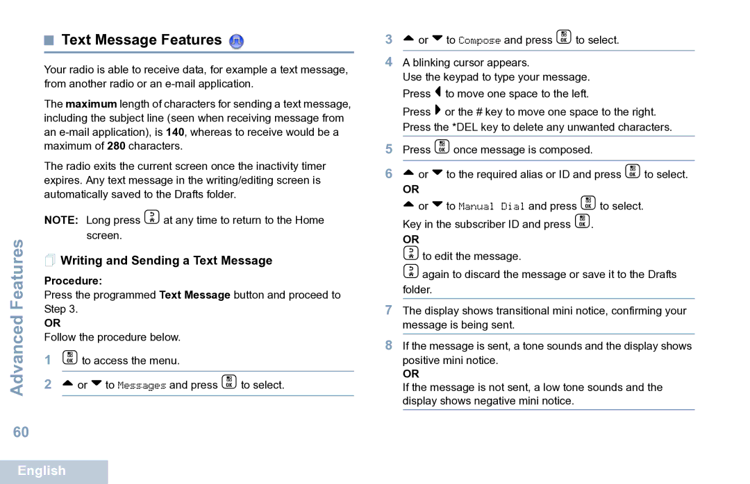 Motorola XPR 7550 manual Text Message Features,  Writing and Sending a Text Message 