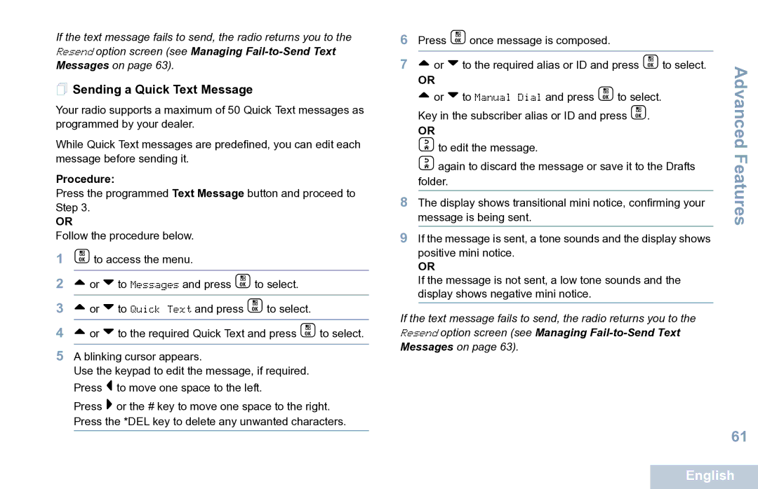 Motorola XPR 7550 manual  Sending a Quick Text Message 