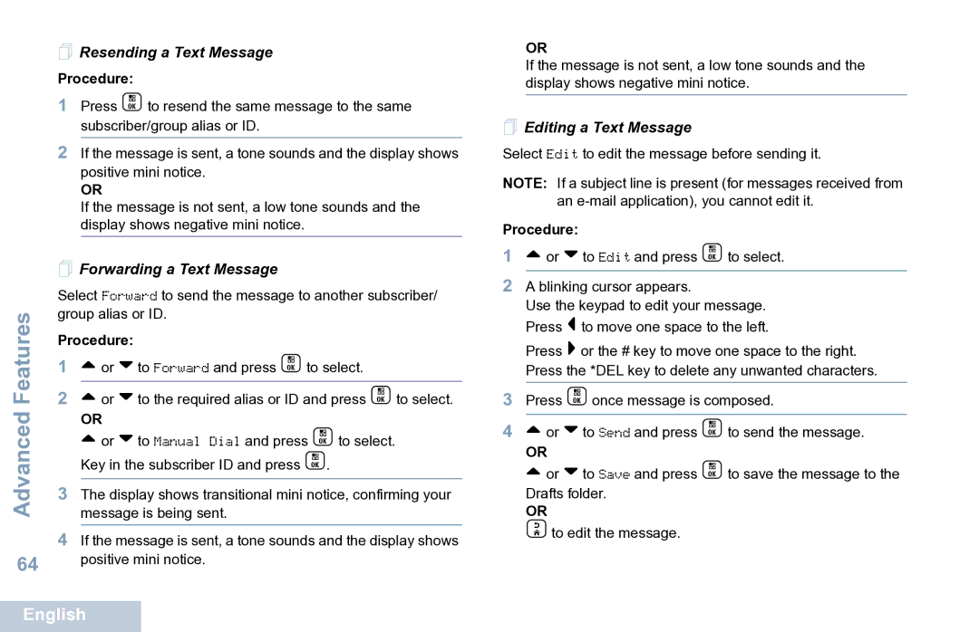 Motorola XPR 7550 manual  Resending a Text Message,  Forwarding a Text Message,  Editing a Text Message 