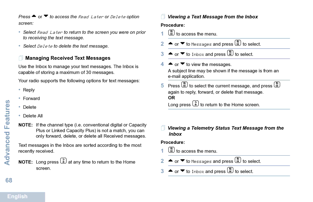 Motorola XPR 7550 manual  Managing Received Text Messages,  Viewing a Text Message from the Inbox 