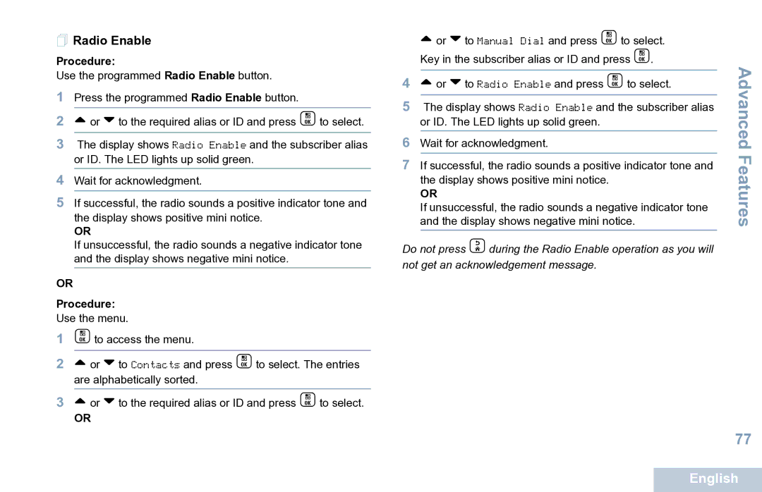 Motorola XPR 7550 manual  Radio Enable 