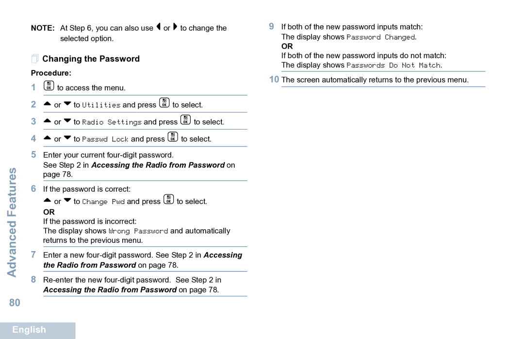 Motorola XPR 7550 manual  Changing the Password 