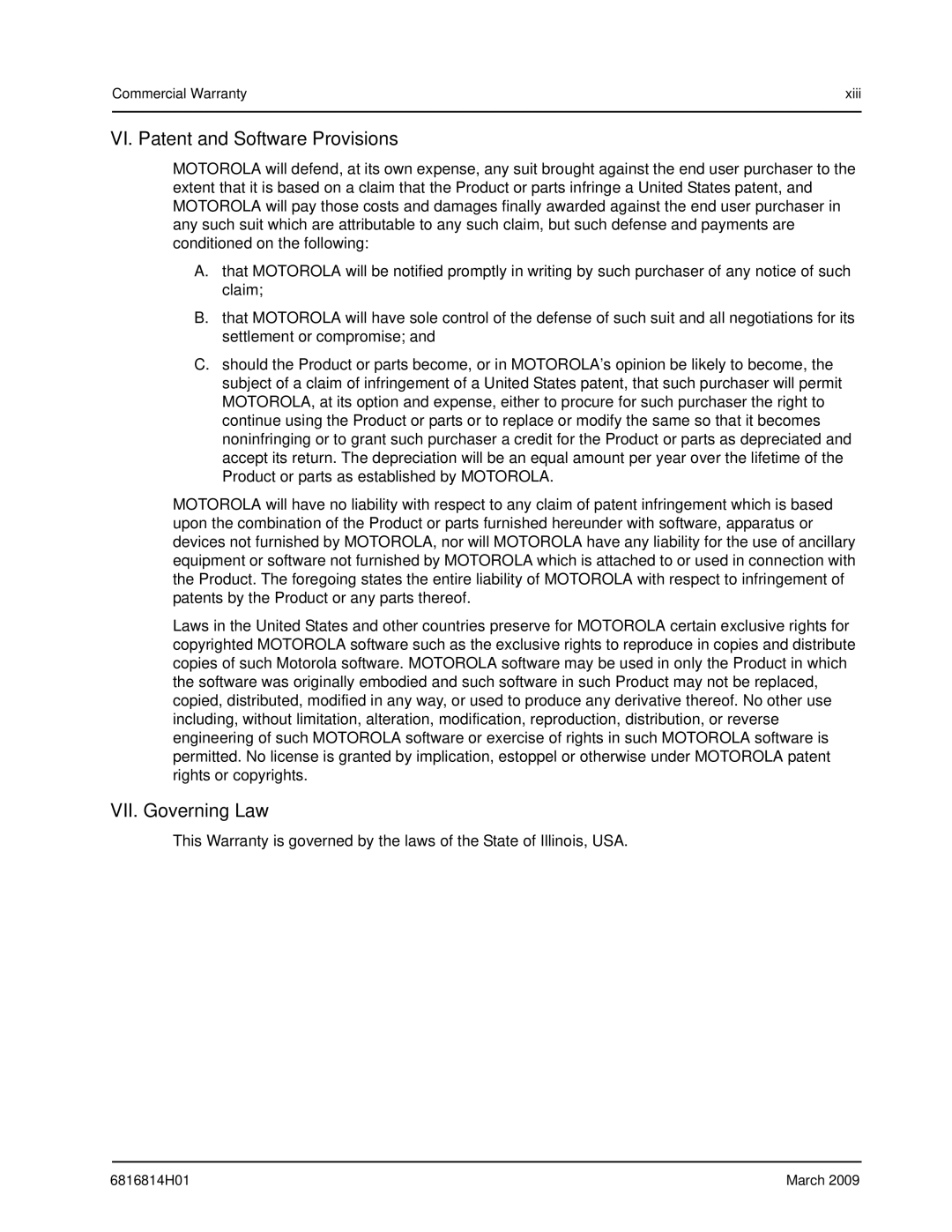 Motorola XPR 8300 manual VI. Patent and Software Provisions 