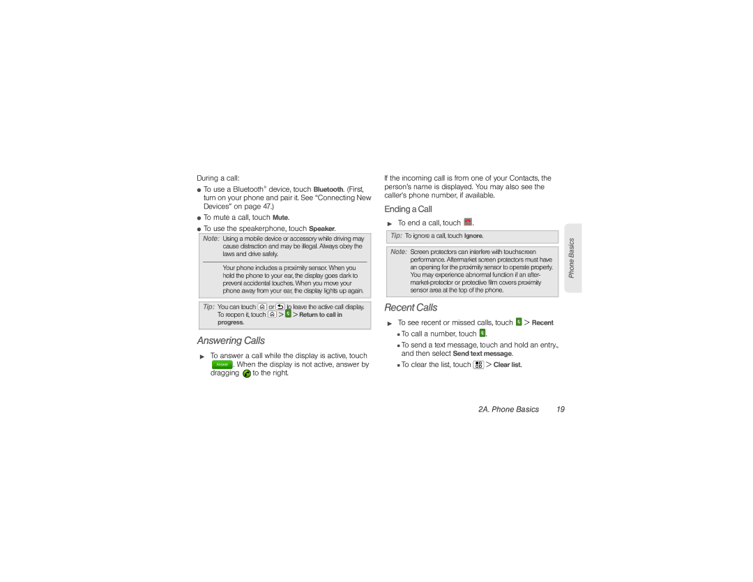 Motorola XPRT manual Answering Calls, Recent Calls, EndingaCall, To end a call, touch End call 