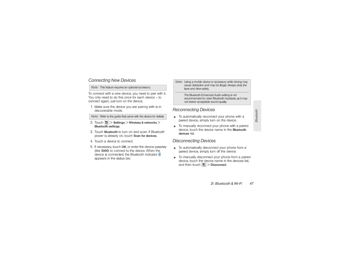 Motorola XPRT manual Connecting New Devices, Reconnecting Devices, Disconnecting Devices, Touch a device to connect 