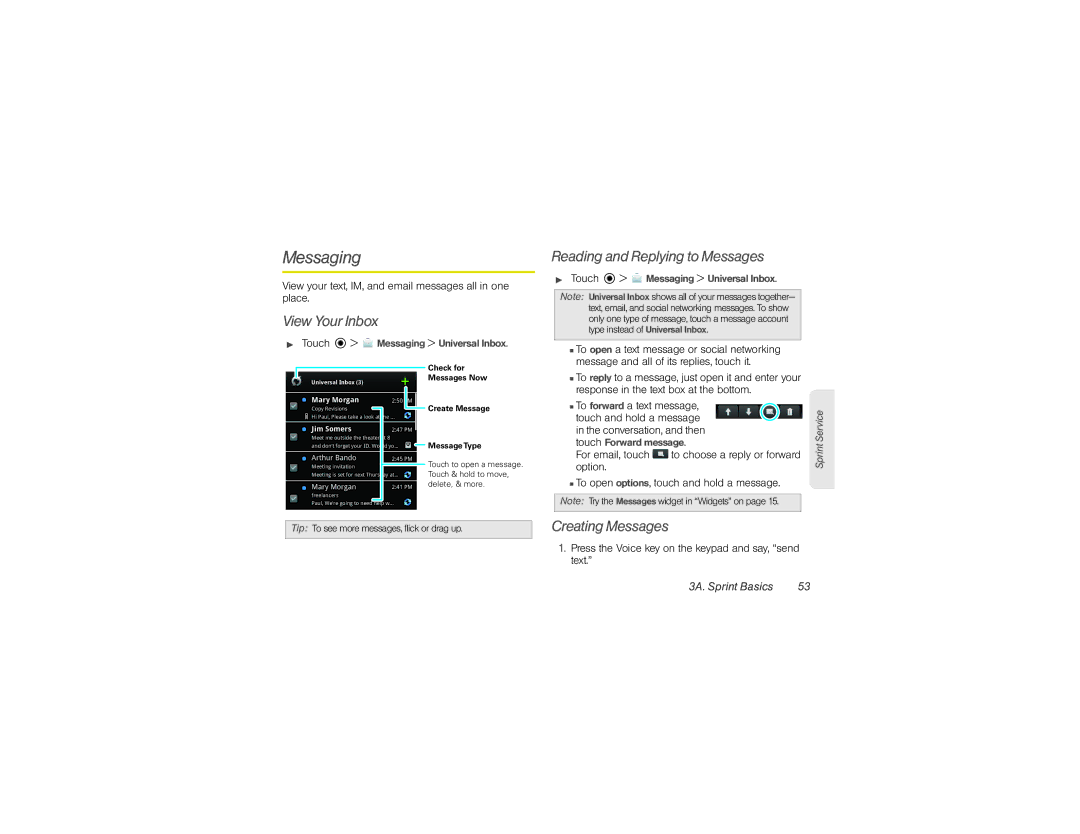 Motorola XPRT manual Messaging, View Your Inbox, Reading and Replying to Messages, Creating Messages, 3A. Sprint Basics 