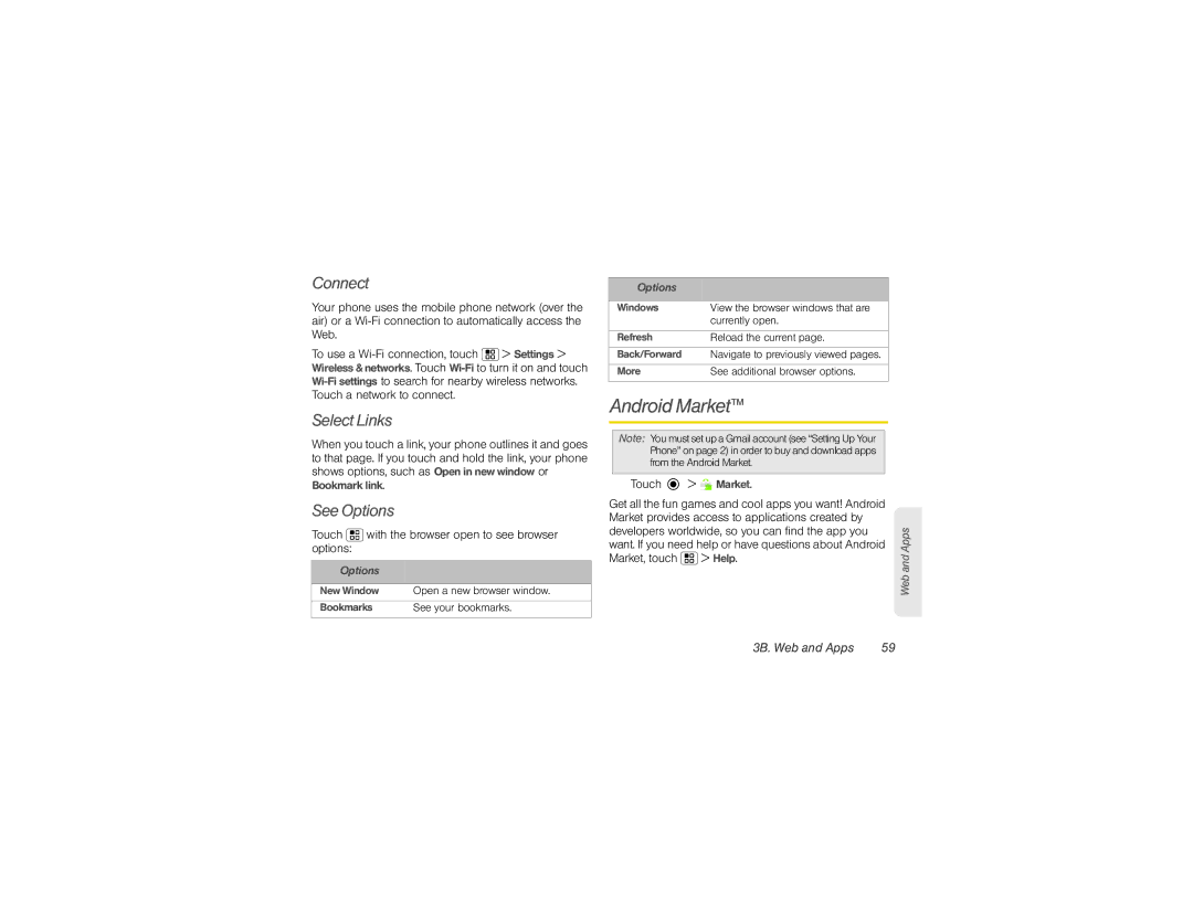 Motorola XPRT manual Android Market, Connect, Select Links, See Options, 3B. Web and Apps 