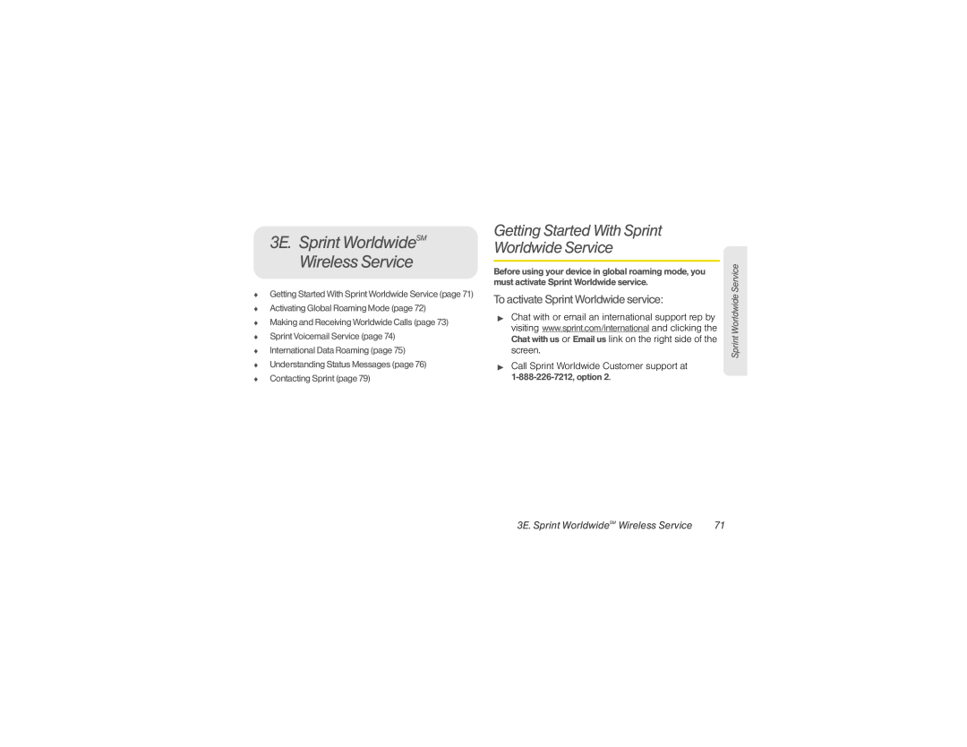 Motorola XPRT manual 3E. Sprint WorldwideSM Wireless Service, Getting Started With Sprint Worldwide Service 