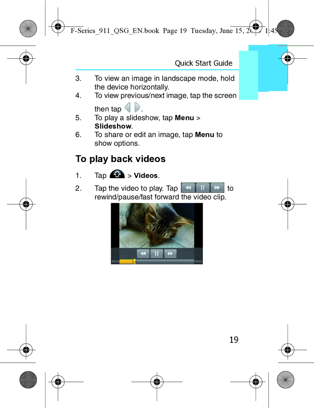 Motorola XT3 quick start To play back videos, Series911QSGEN.book Page 19 Tuesday, June 15, Slideshow 