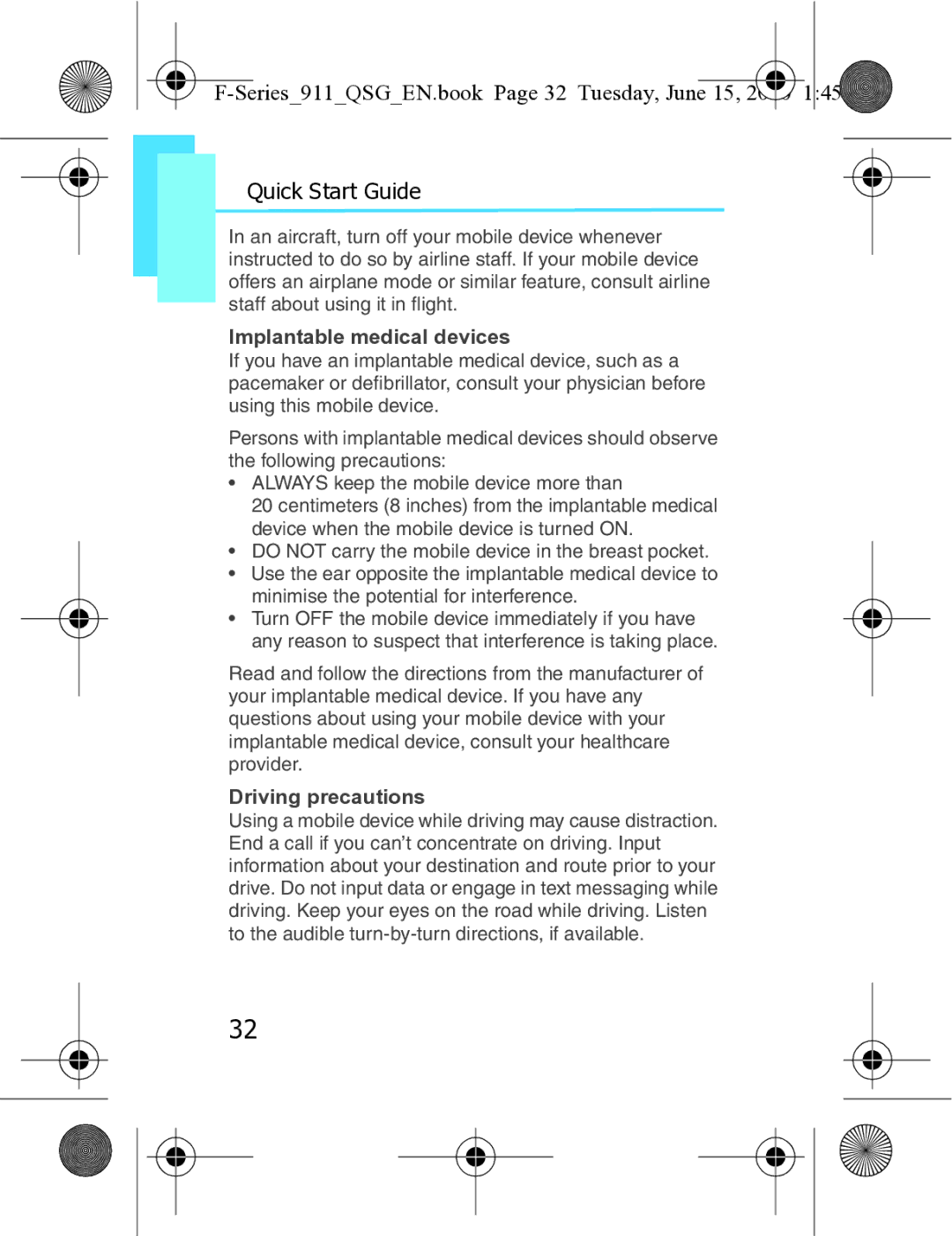 Motorola XT3 quick start Series911QSGEN.book Page 32 Tuesday, June 15, Implantable medical devices 