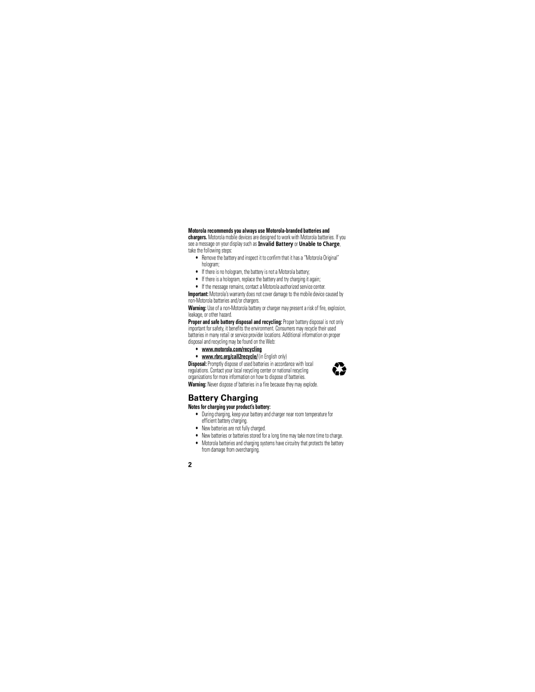 Motorola XT300 manual Battery Charging, New batteries are not fully charged 