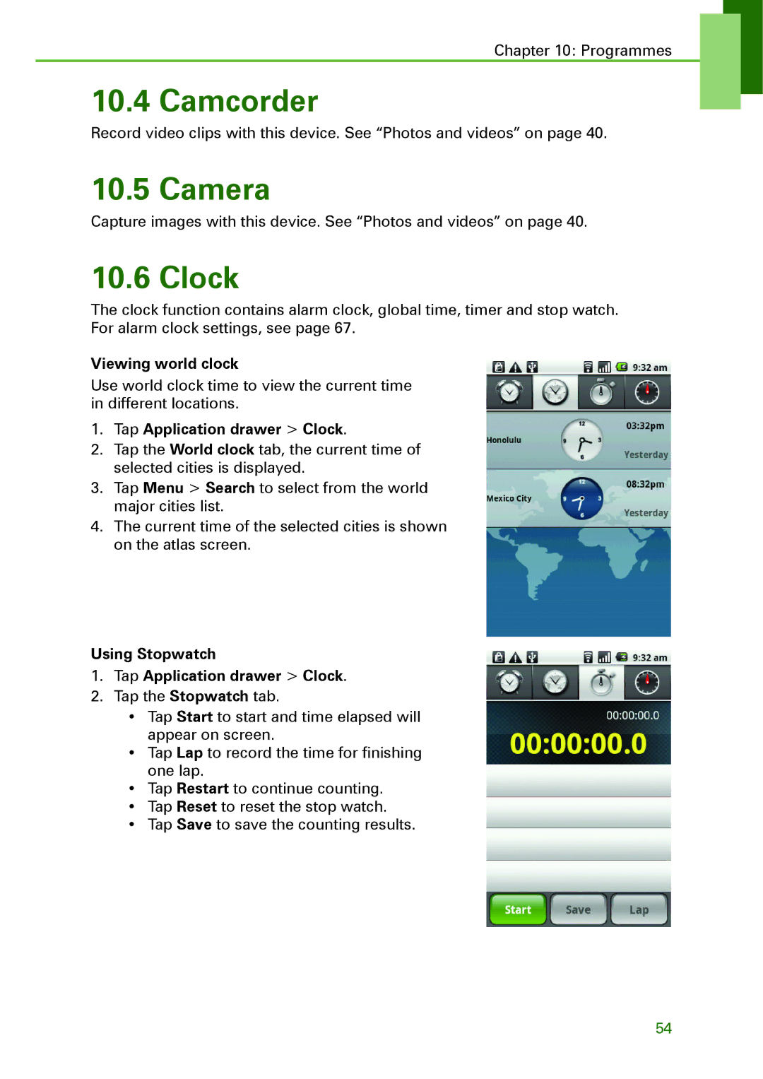 Motorola XT502 manual Camcorder, Camera, Clock 