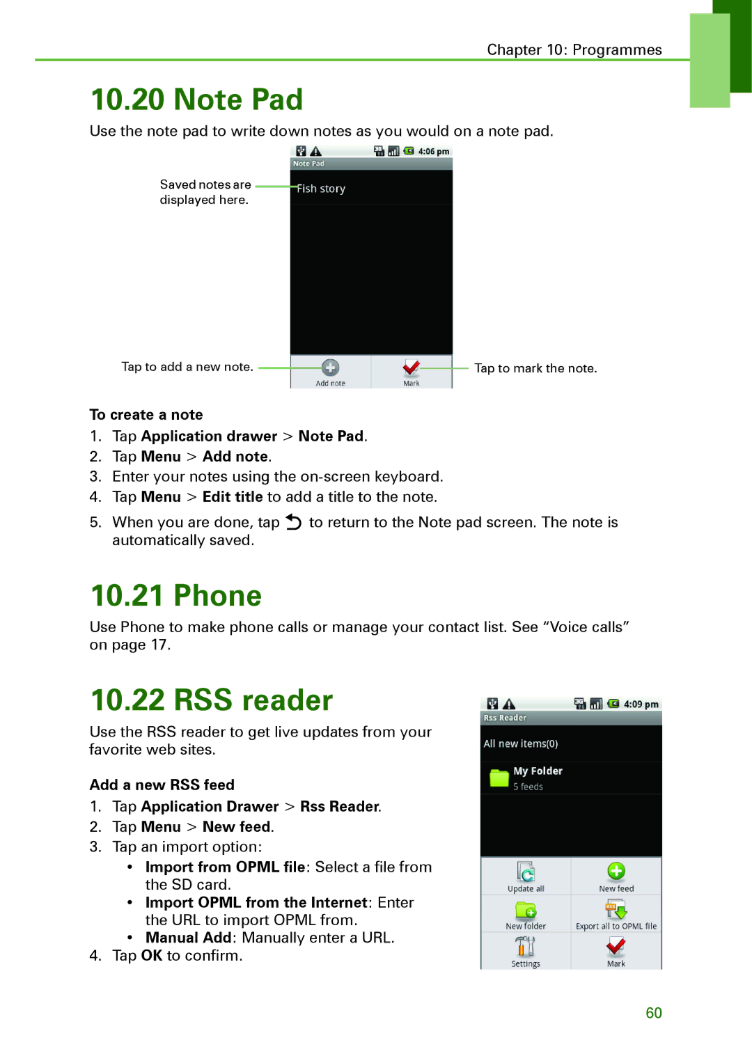 Motorola XT502 manual Phone, RSS reader 