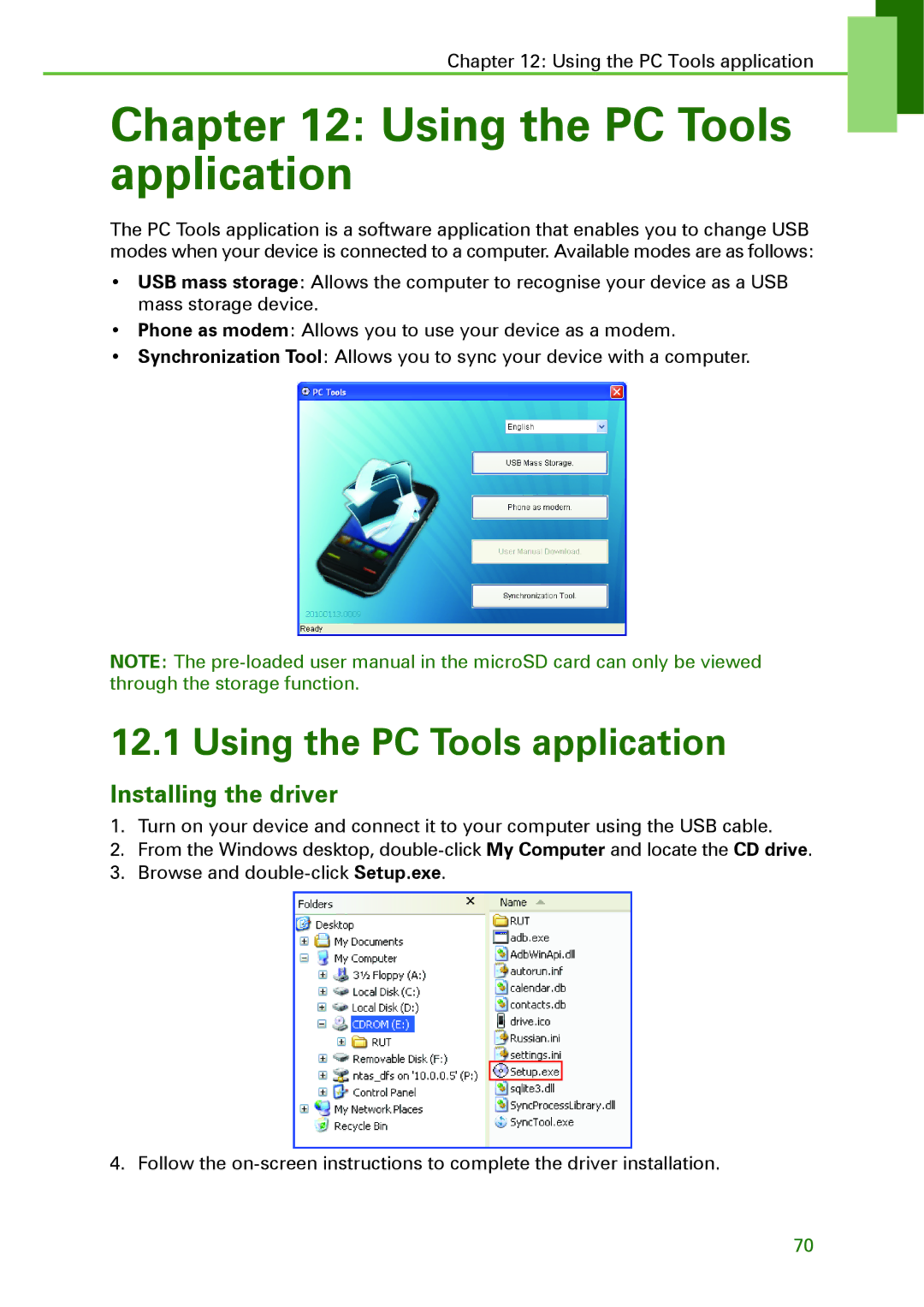 Motorola XT502 manual Using the PC Tools application, Installing the driver 