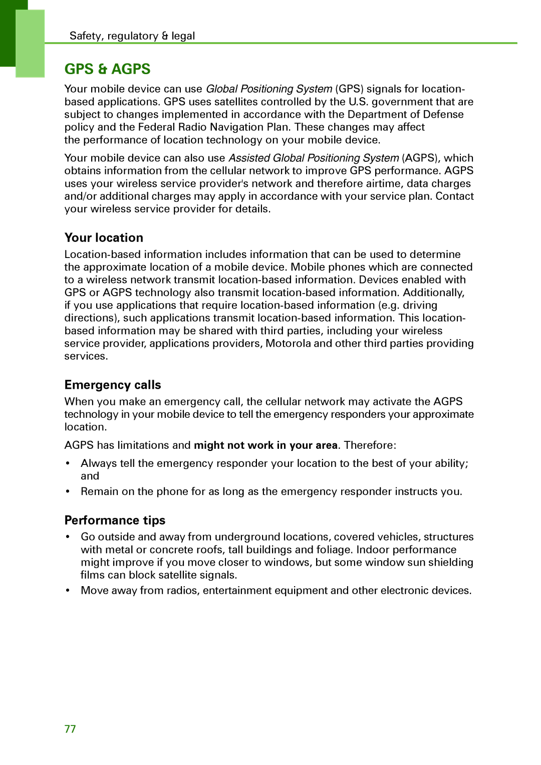 Motorola XT502 manual GPS & Agps 