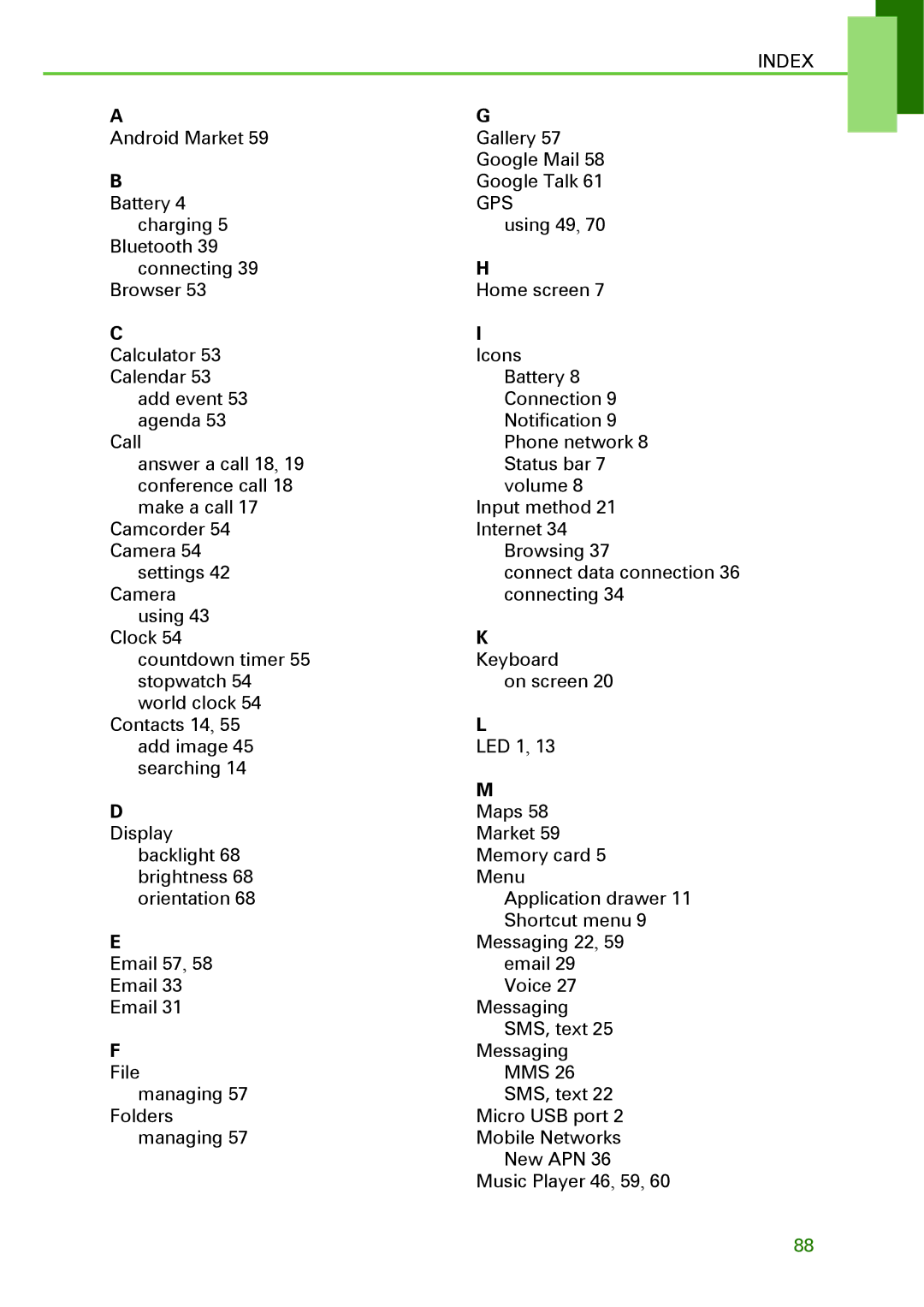 Motorola XT502 manual Index 