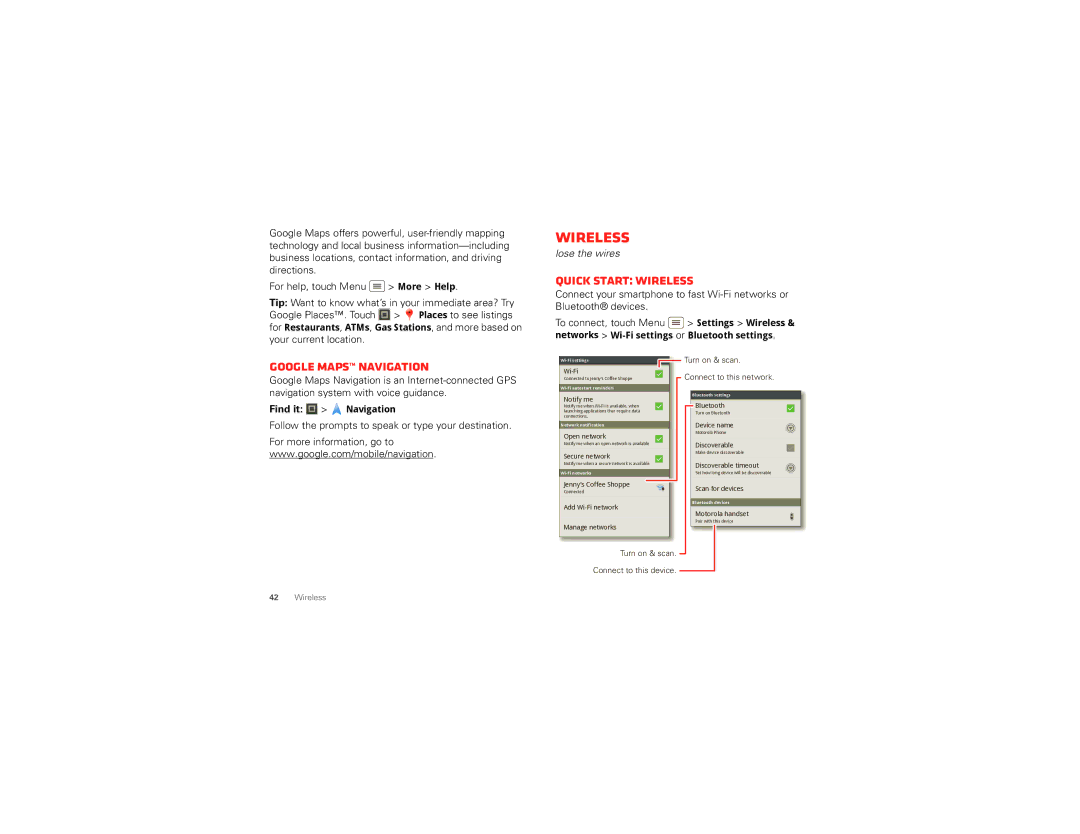 Motorola XT894 manual Quick start Wireless, Google Maps Navigation is an Internet-connected GPS 