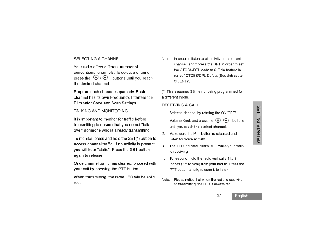 Motorola XTNi Series manual Selecting a Channel, Talking and Monitoring, Receiving a Call 