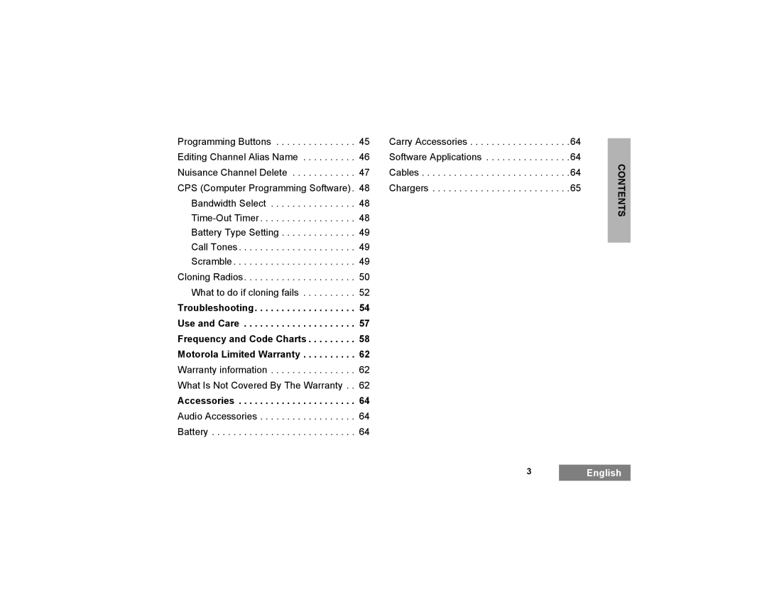 Motorola XTNi Series manual Accessories, Contents 