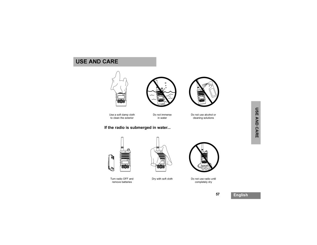 Motorola XTNi Series manual USE and Care, If the radio is submerged in water 