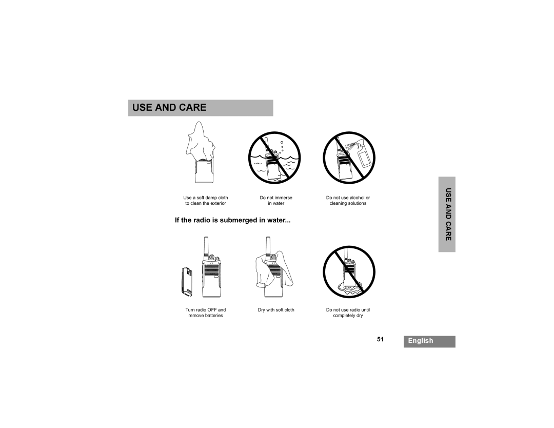 Motorola XTNI manual USE and Care, If the radio is submerged in water 