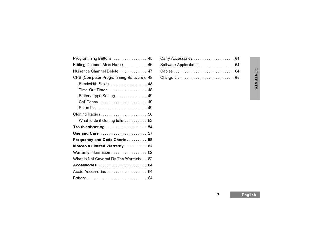 Motorola XTNID manual Accessories, Contents 