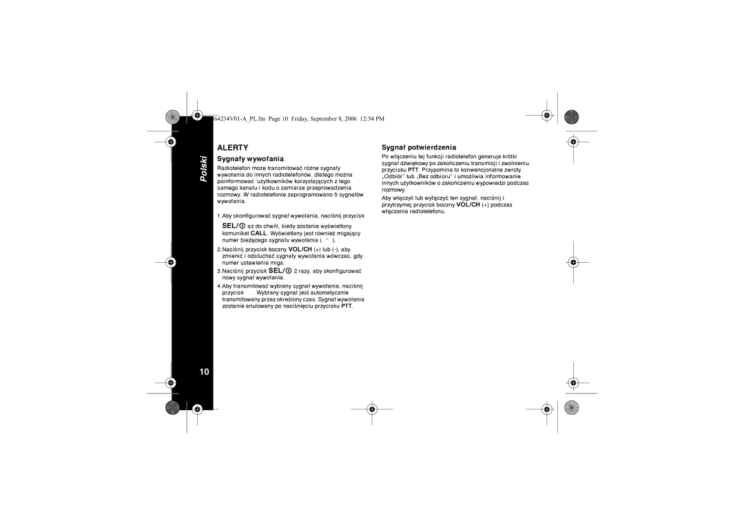 Motorola XTR446 specifications Sygna³y wywo³ania, Sygna³ potwierdzenia 