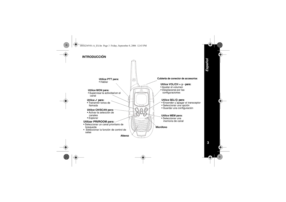 Motorola XTR446 specifications Introducción, Utilizar PRI/ROOM para 