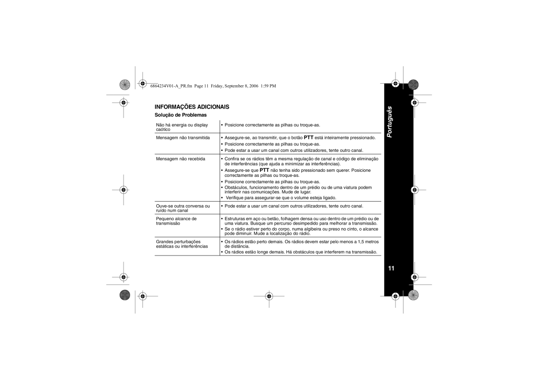 Motorola XTR446 specifications Informações Adicionais, Solução de Problemas 