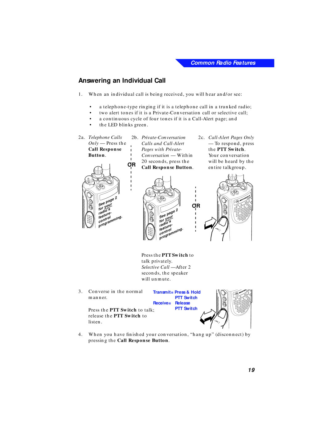 Motorola XTS 3000 manual Answering an Individual Call, Call Response Button 