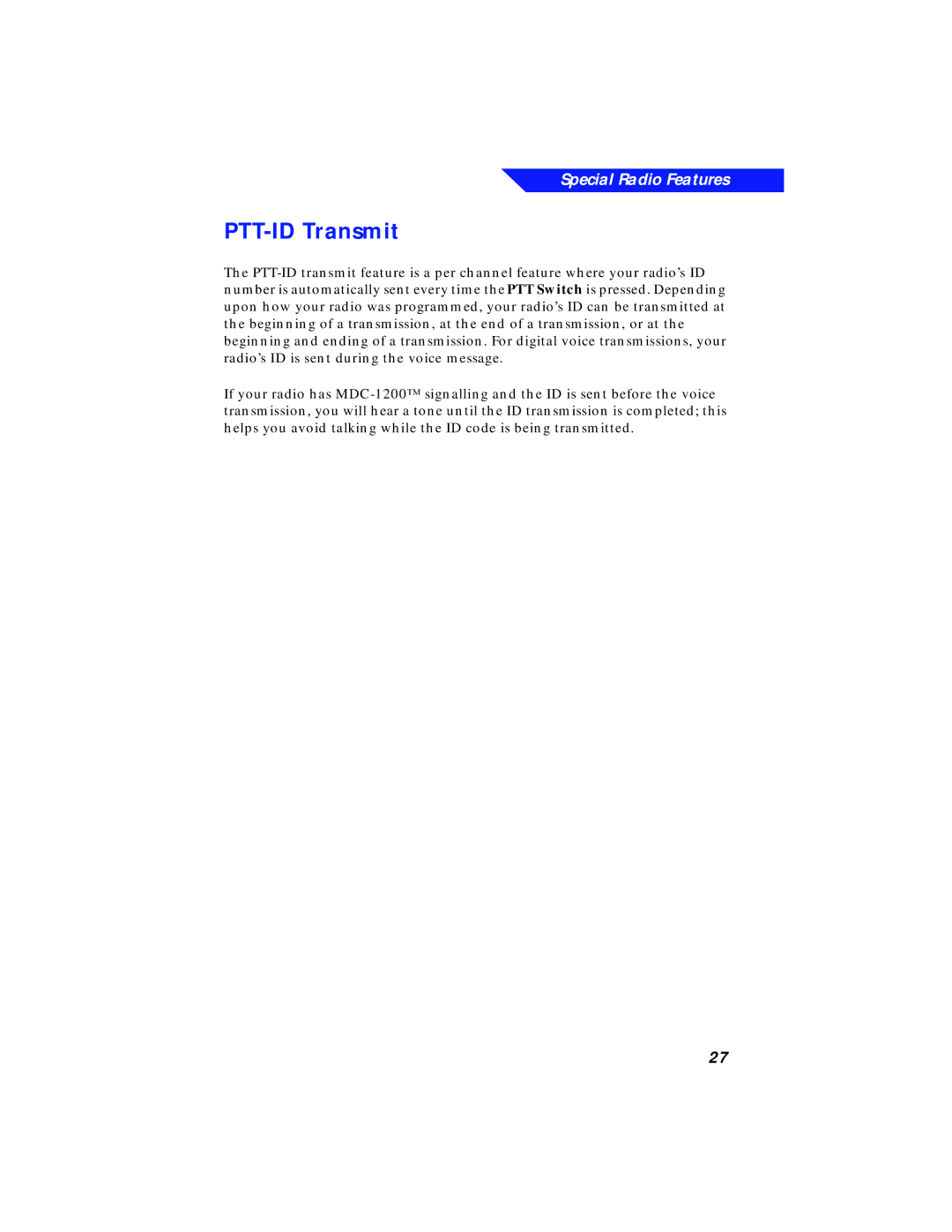 Motorola XTS 3000 manual PTT-ID Transmit 