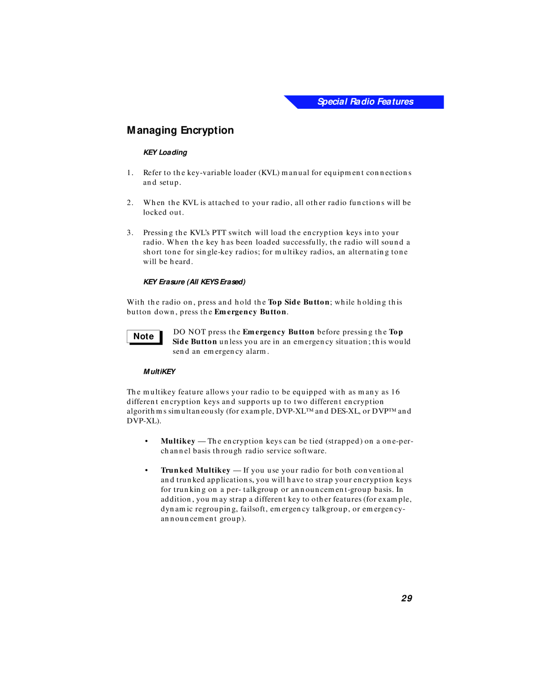 Motorola XTS 3000 manual Managing Encryption, KEY Loading 